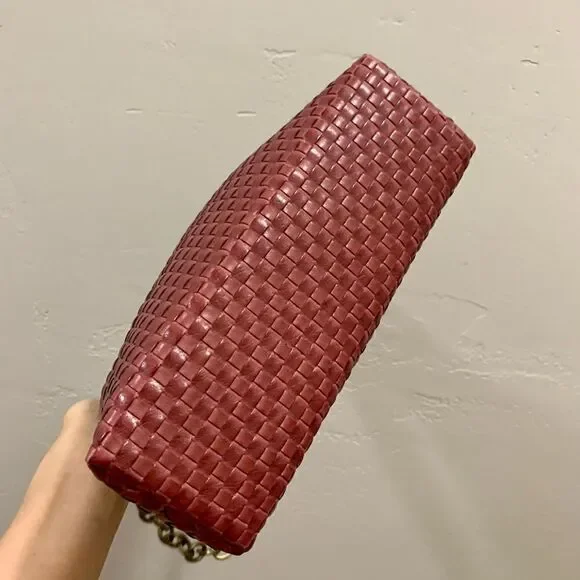 Handmade Genuine Woven Leather Double Kisslock Top Handle Bag & 2 Straps Style
